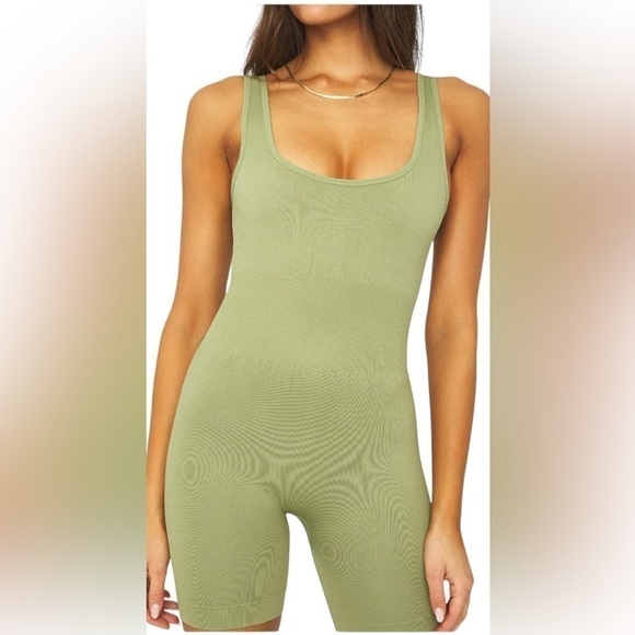 Nwt Weworewhat Rib Circular Knit Bodysuit Unitard Leotard Women’s Medium in Sage - Picture 1 of 16
